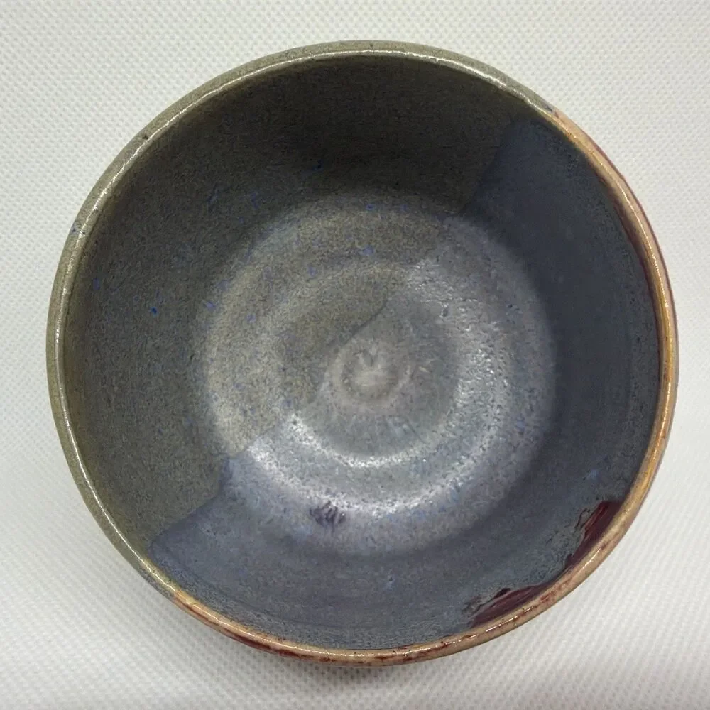 Handmade Studio Pottery Matcha Tea Bowl Chawan Signed Tri-Color Drip Glaze